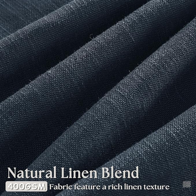 Navy Blue Linen Pinch Pleated Curtains 96 Inches Long 2 Panels | Semi Sheer - Image 3