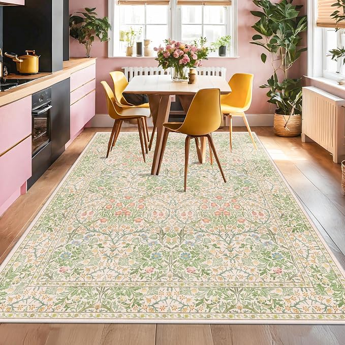 Washable Beige Green 5x8 Area Rug - Image 7