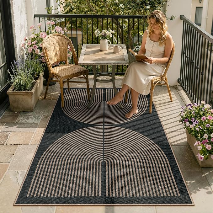 Lahome Modern Rainbow Easy Jute Outdoor Patio Rug, 3x5 Black Office Rug | by Lahome