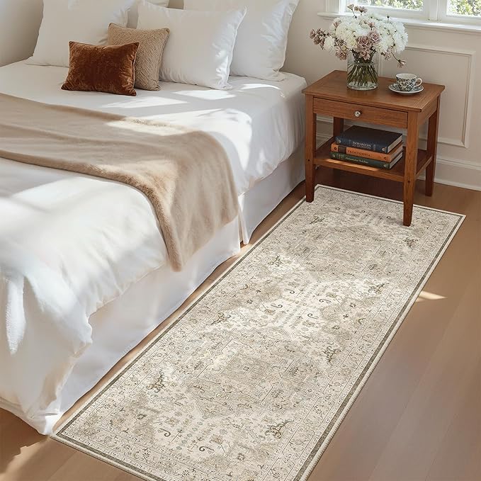 Madane Hallway Runner Rug 2x5 Washable Entry Rugs Non-Slip, Ivory/Brown | by Madane