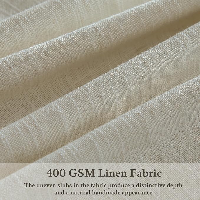 Semi Sheer Flax Linen Blend Pinch Pleat Beige Linen 72 Inch Curtains 50W | - Image 2