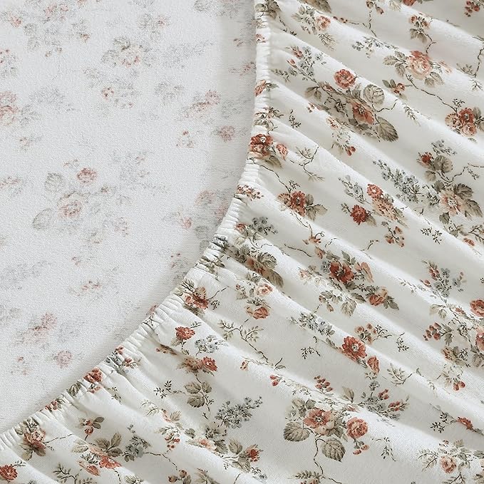 Laura Ashley - Flannel Sheets Twin Size, Anti-Pilling & Wrinkle Resistant Cotton, Touchably Soft for All-Season Comfort - Bed Sheets with Matching Pillowcase & Fitted Sheet (Le Fleur Orange)