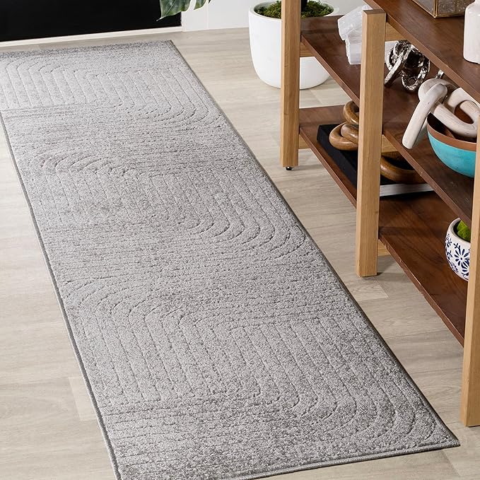 Eyely NCS101B-28 Scandinavian Odense Minimalist Angle Geometric Indoor Runner Rug, Modern, Contemporary, Coastal, Bohemian, Bedroom, Kitchen, Living Room, Non Shedding, Gray/Ivory, 2' x 8'