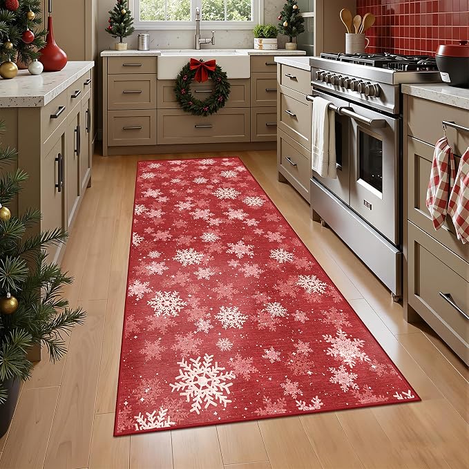 2x5 Christmas Runner Rug for Kitchen, Snowflake Rugs for Bathroom, Washable - Image 4