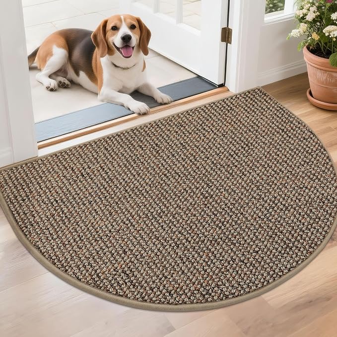 BEQHAUSE Dirt Trapper Door Mat 26" x 40" Half Circle Non Slip Rugs, Taupe | by BEQHAUSE