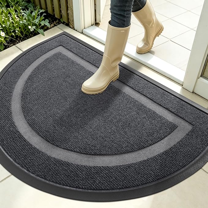 OLANLY Half Circle Front Door Mat Outside 35x23 All-Season Rubber Doormat | Grey by OLANLY