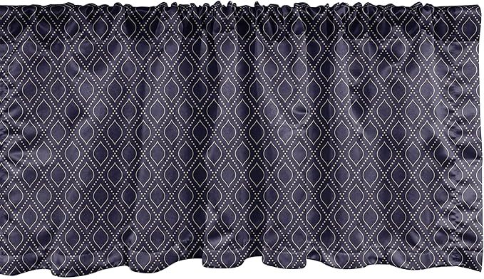 Ambesonne Navy Blue Window Valance, Geometric Dotted Pattern Design with Abstract Ogee Shapes Grid Ornament Tile, Curtain Valance for Kitchen Bedroom Decor with Rod Pocket, 54" X 18", Dark Blue Tan