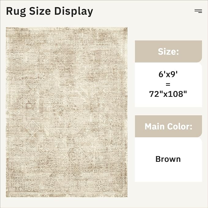 Soalmost 6x9 Area Rug for Living Room Washable Non-Slip Rugs Light Brown | - Image 4