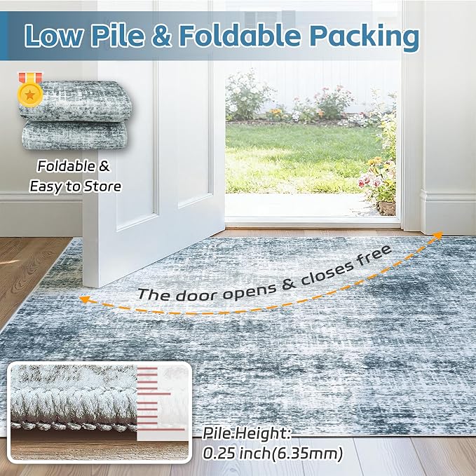 9x12 Area Rug for Living Room Bedroom: Non-Slip Modern Light Slate Blue | - Image 7
