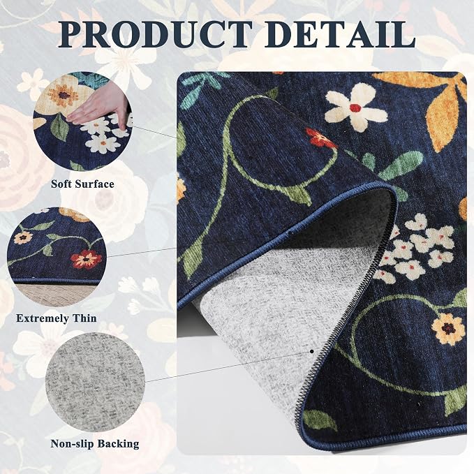 DUKINO 3x5 Area Rug, Floral Washable Rug - Image 5