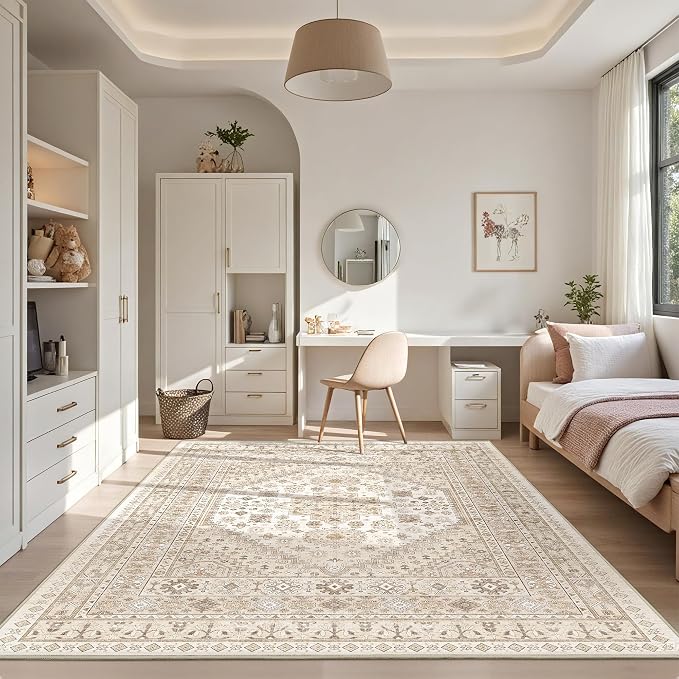 Area Rugs 5x7 Washable Rugs for Living Room, Cream/Beige | Area Rug for Bedroom - Image 3