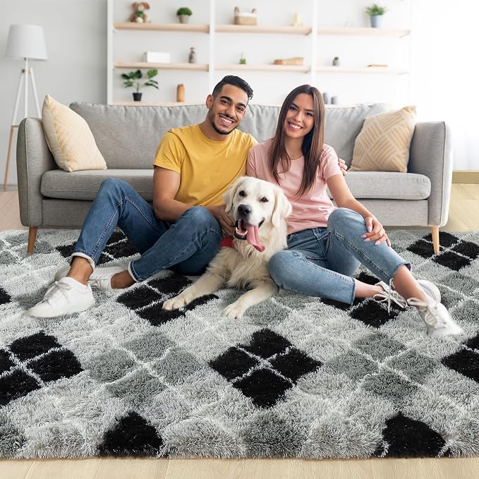4x6 Black and Grey Fluffy Soft Area Rug Non-Slip - Image 2