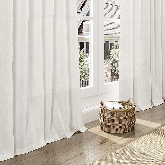 Cream Linen Back Tab Rod Pocket Curtains 52 Inch Length - Image 6