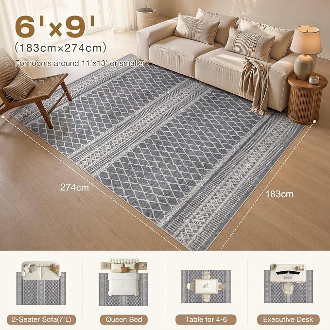 cotiled 6x9 Area Rugs for Living Room: Boho Washable Rug for Dining Room | - Image 2