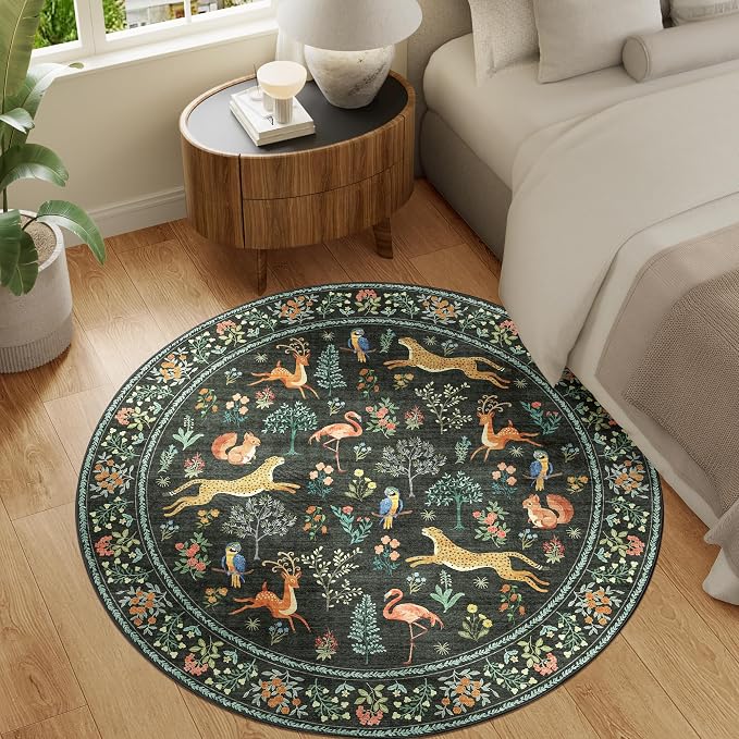 DUKINO 5ft Round Rug, Washable Animal Non Slip Circle Area Rug, Non-Shedding - Image 3