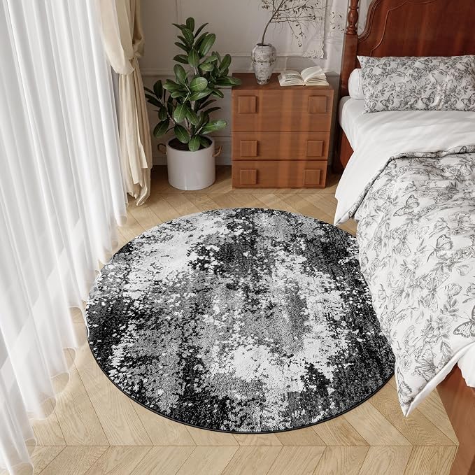 Black Round Rug 4ft Washable Circle Area Rugs - Image 3