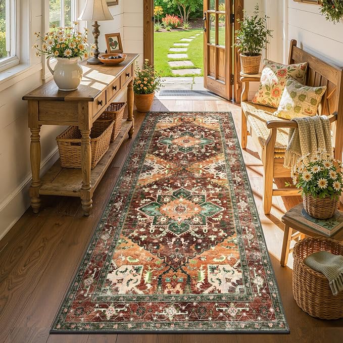Yamaziot Washable Runner Rug, 3x7 Non-Slip Boho Vintage Hallway Kitchen Rug | - Image 6