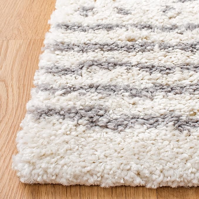 SAFAVIEH Arizona Shag Collection Area Rug - 2'3" x 16' Runner, Ivory/Grey, Geometric Design, Plush 1.6 Inch Thick Ideal for High Traffic Areas in Living Room, Bedroom, Dining (ASG741F)
