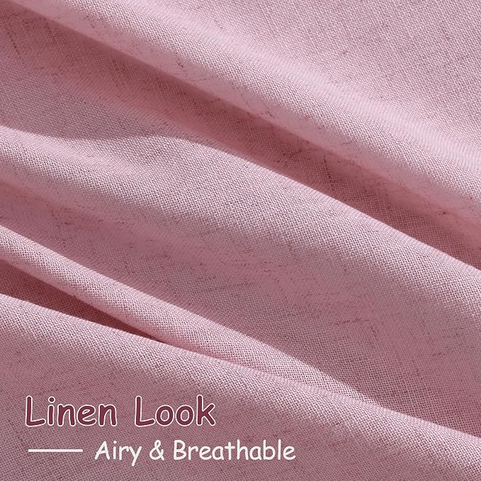 Rose Linen Curtains 90 Inch Long 2 Panels Set Back Tab Rod Pocket Semi Sheer - Image 4