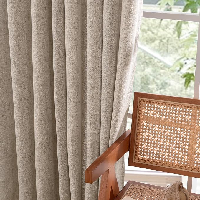 YoungsTex Oatmeal Linen Curtains 95 lnch Long 2 Panels, Tan Grommet Drapes | - Image 7