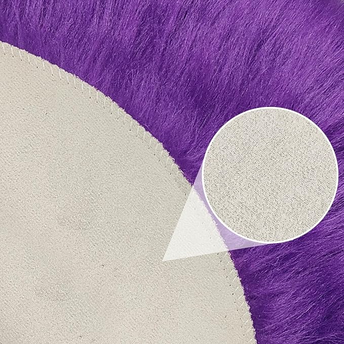 1.3ft Small Round Purple Rug, Thick Furry Fluffy Carpet - Image 7