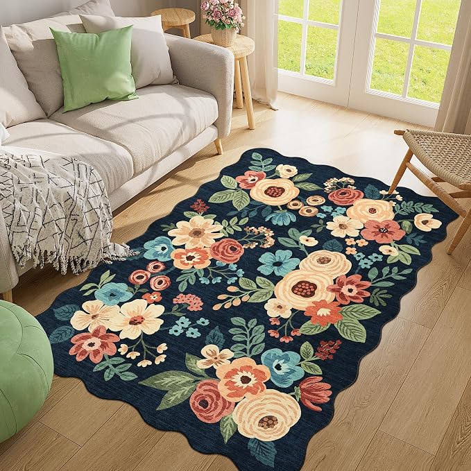 DUKINO 4x6 Area Rug, Non Slip Floral Washable Living Room Rug, Stain Resistant - Image 4