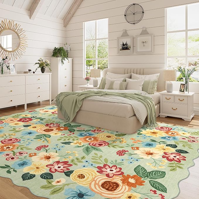 DUKINO 8x10 Area Rug for Living Room, Floral Washable Rug Non Slip, Low Pile - Image 3