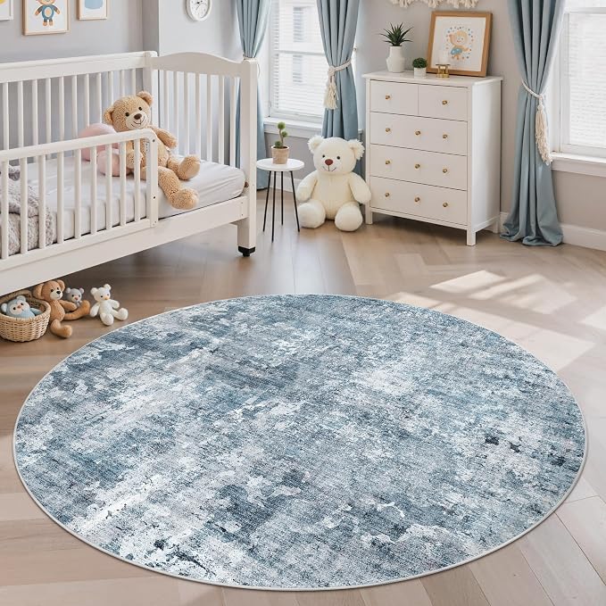 Soalmost Abstract 6x6 Round Rug 6ft Circle Living Room Rugs, Low Pile Stain - Image 3