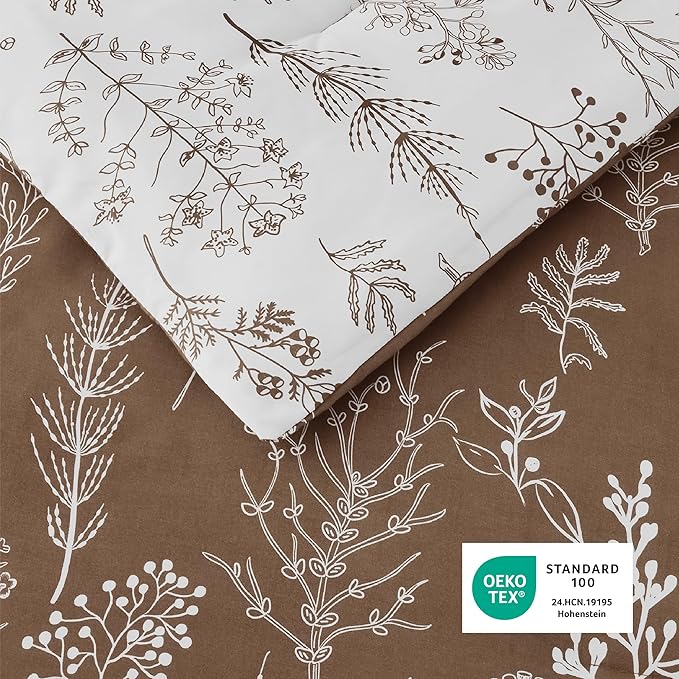 Bedsure Full Comforter Set - Brown Bed Set, 3 Pieces Cute Floral Bedding, 1 Soft Reversible Botanical Flowers Comforter and 2 Pillow Shams