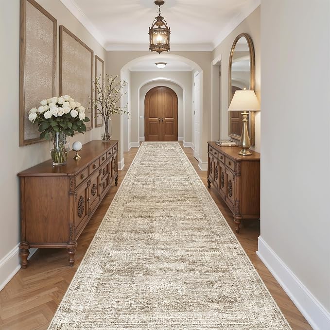 Soalmost Washable 3x18 Hallway Runner Rug Non-Slip Kitchen Entry Rugs Brown | - Image 3