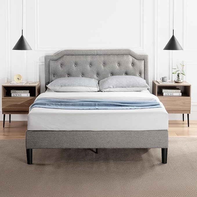 ZINUS Kellen Upholstered Scalloped Platform Bed Frame, Mattress Foundation, Wood Slat Support, No Box Spring Needed, Eco Friendly WonderBox (TM), Easy Assembly, Dark Grey, Queen