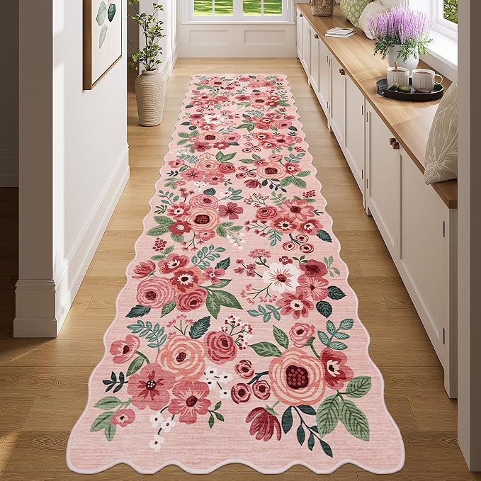 DUKINO 2x8 Washable Runner Rug, Floral Non Slip Kitchen Runner Rug, Soft Throw - Image 4