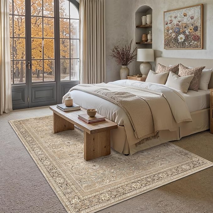 Schweek 6x9 Area Rug Khaki Washable Vintage Distressed Living Room Rugs | Non - Image 3