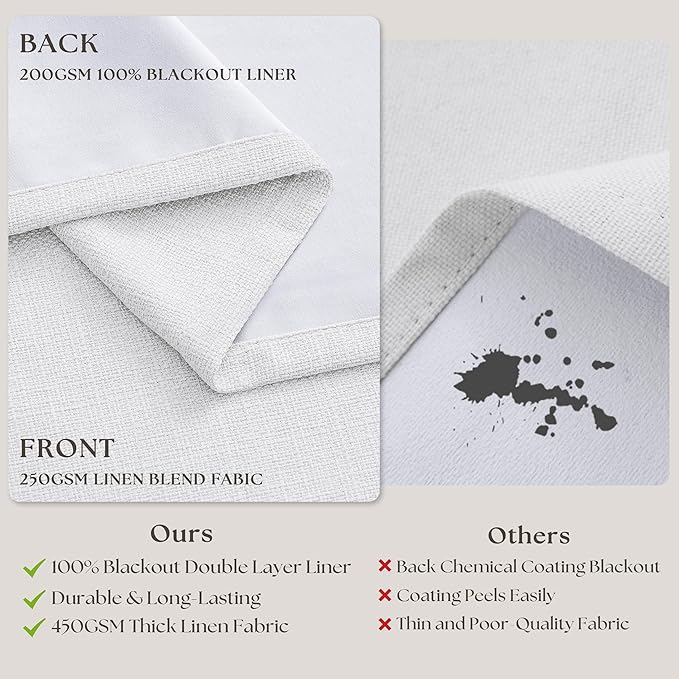 Snow White Pleated Linen 100% Blackout Curtains 100 Inches Long | Pinch Pleat - Image 6