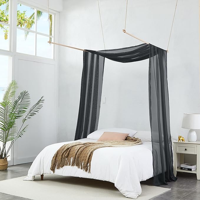 Warm Home Designs 18 Feet Long Sheer Black Window Scarf. These Long Length Valance Window Scarves are 54 X 216 Inches in Size. Great as Bed Canopy or Wedding Arch Draping Fabric. AM Black 216"