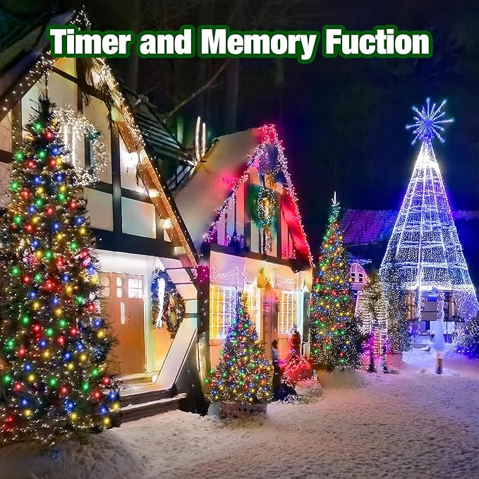 RPGT Christmas Light 1000 LEDs 336ft Green Cable Wire Fairy String Tree Twinkle Lights IP44 Waterproof 12 Modes for Christmas Party, Halloween, Outdoor, Garden, Wedding, Home Decoration (Purple)