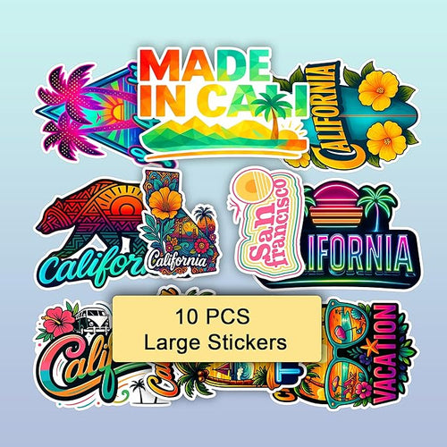100 PCS California Travel Stickers Pack, Vinyl Waterproof Decals of Beaches Cities Landmarks Food Culture, Fun Gift for Kids Teens Adults Laptop Water Bottle Scrapbook Luggage Car