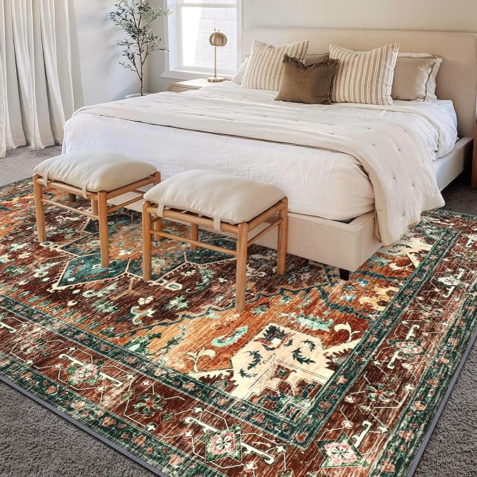 Yamaziot Area Rug 5x7, Non-Slip Washable Boho Vintage Living Room Rug | Stain - Image 8