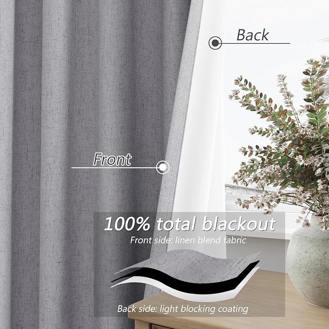 Grey 100% Blackout Curtains 96 Inch Length 2 Panels Set - Image 4
