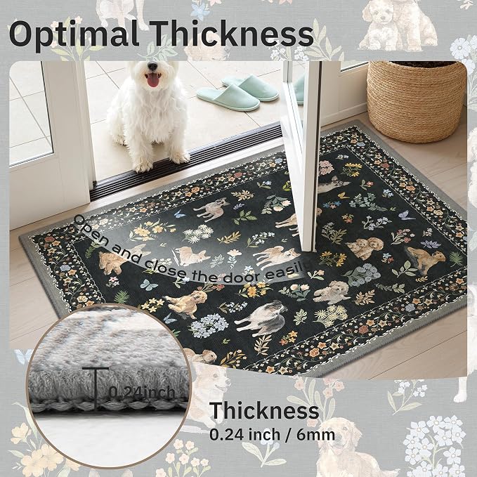 Soalmost Dog 9x12 Area Rugs for Living Room, Washable Animal Soft Rug Black | - Image 9