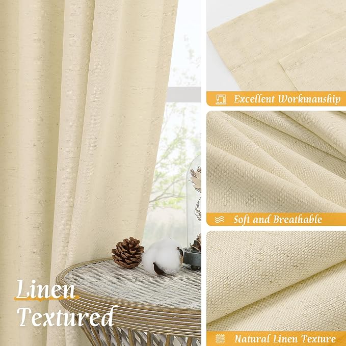 45 Inch Length Beige Short Linen Curtains - Image 7
