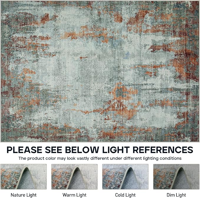 8x10 Area Rugs for Living Room Bedroom Dining Room Washable Red Brown | Soft - Image 8