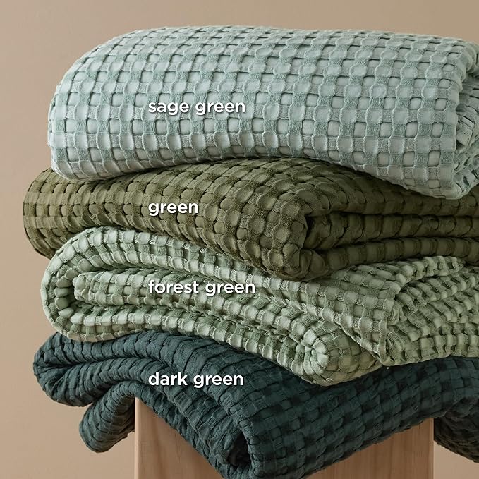 Bedsure Cooling Cotton Waffle Weave Blanket - Lightweight Breathable Blanket of Rayon Derived from Bamboo for Hot Sleepers, Luxury Throws for Bed, Couch and Sofa, Mint Green, 50x70 Inches