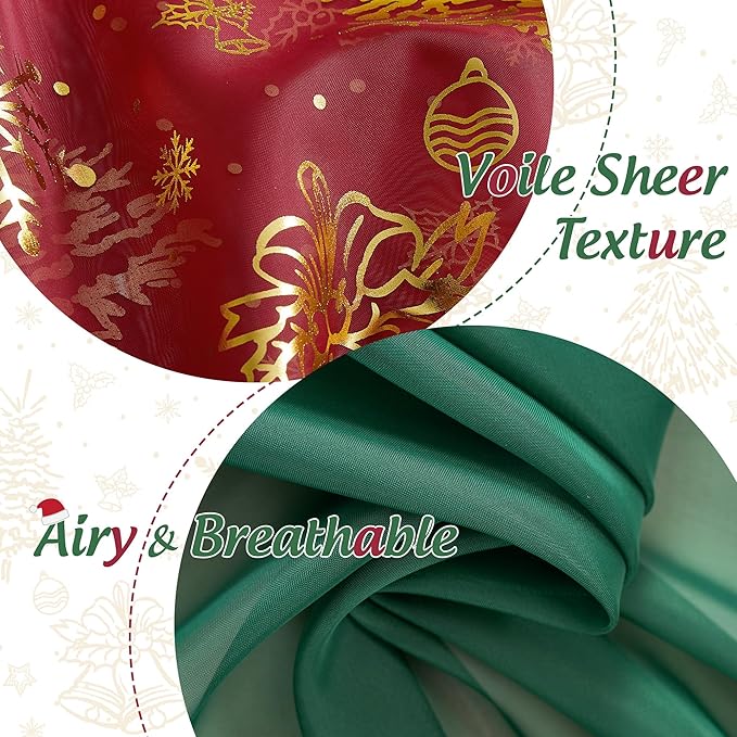 NICETOWN 4 Pieces Christmas Curtain Bundle, 2 Pieces W29xL84 Green Sheer Curtains & 2 Pieces W40xL84 Gold - Foil Stamped Drapes, Elevate Your Holiday Decor