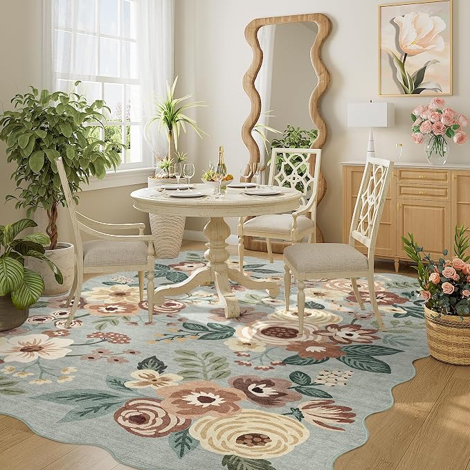 DUKINO 5x7 Area Rugs for Bedroom, Floral Washable Rug Non Slip, Sage Green | - Image 8