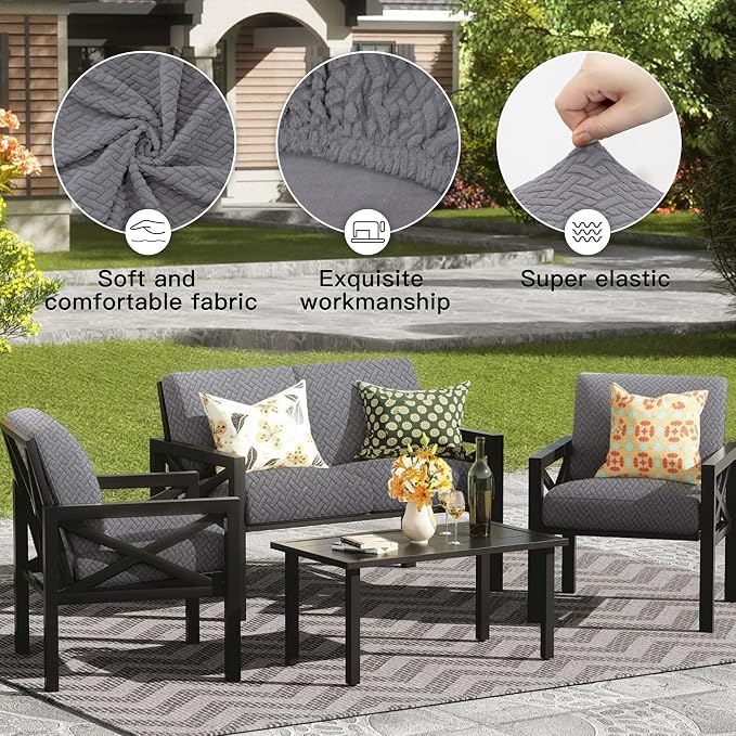 8Pcs Outdoor Cushion Covers, Elastic Patio Cushion Covers | Washable, - Image 4