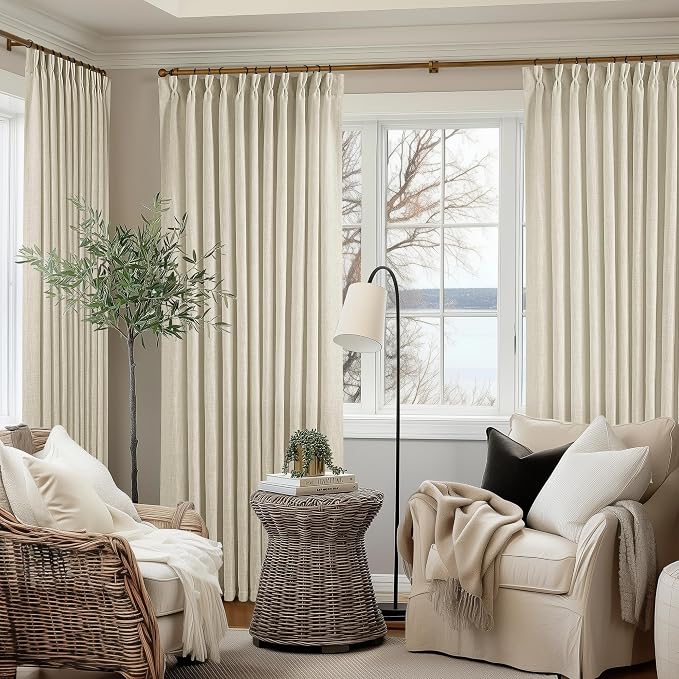 Pinch Pleat Extra Wide Beige Linen Curtain 120 Inches Long 70 Wide 1 Panel | - Image 9