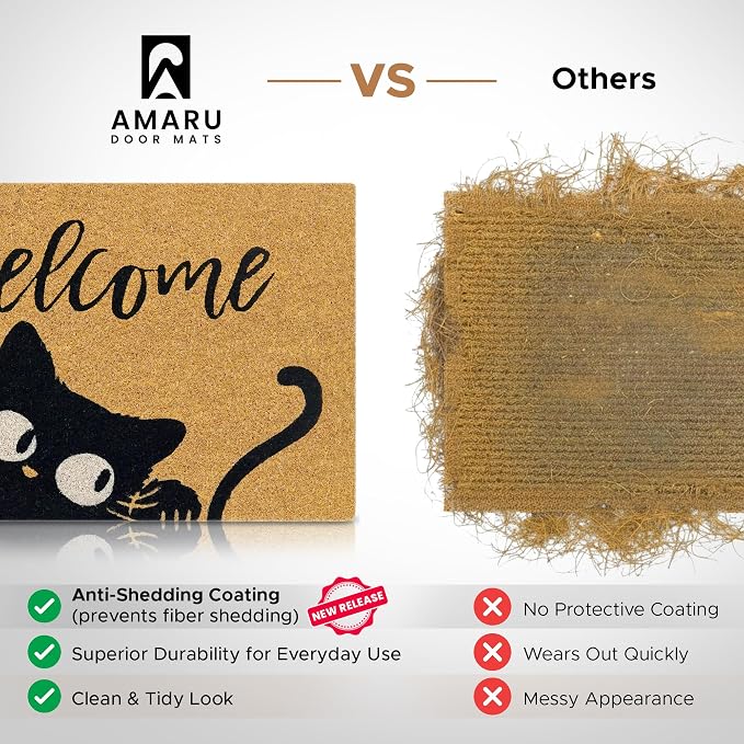 Coir Welcome Mat, Welcome Cat, 17 x 29 in | 100% Natural Coir, Anti-Shedding - Image 4