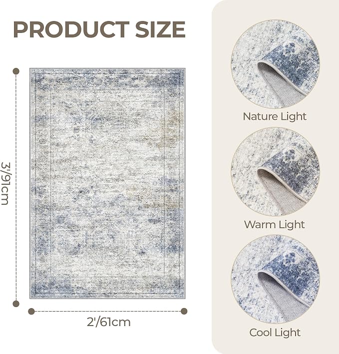 2x3 Rug Non Slip, Small Washable Entryway Rug, Runner - Image 2