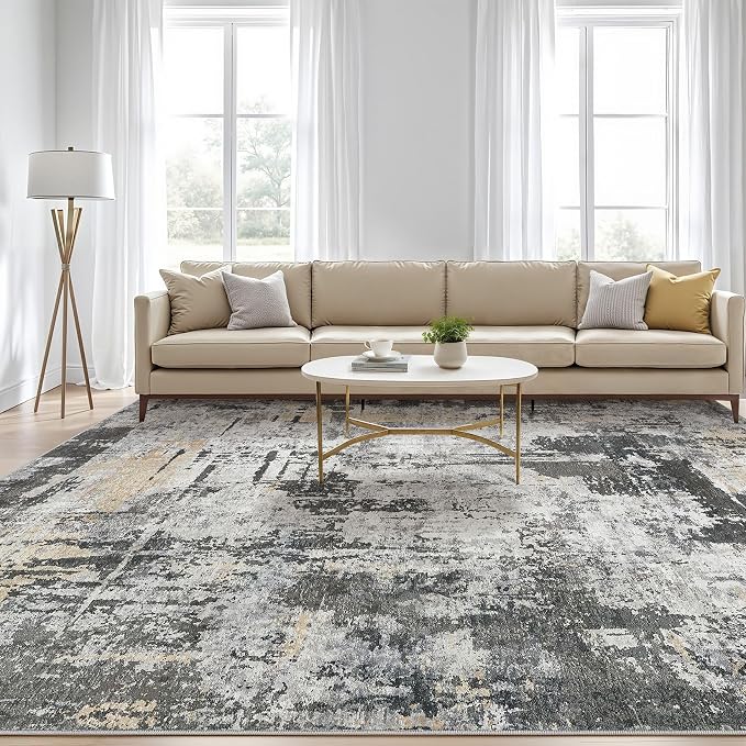 LOONGRUG 7x9 Area Rug Washable Large Neutral Modern Living Room Rugs | Abstract - Image 5
